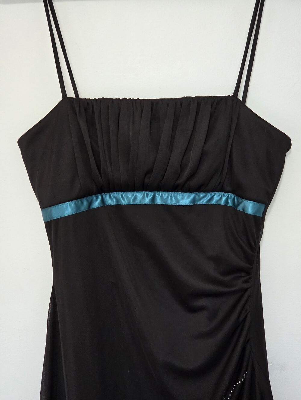Vintage Mariposa Black Mesh Teal Midi Dress Floral Embroidery Y2K Sz M Fits S - Picture 4 of 14